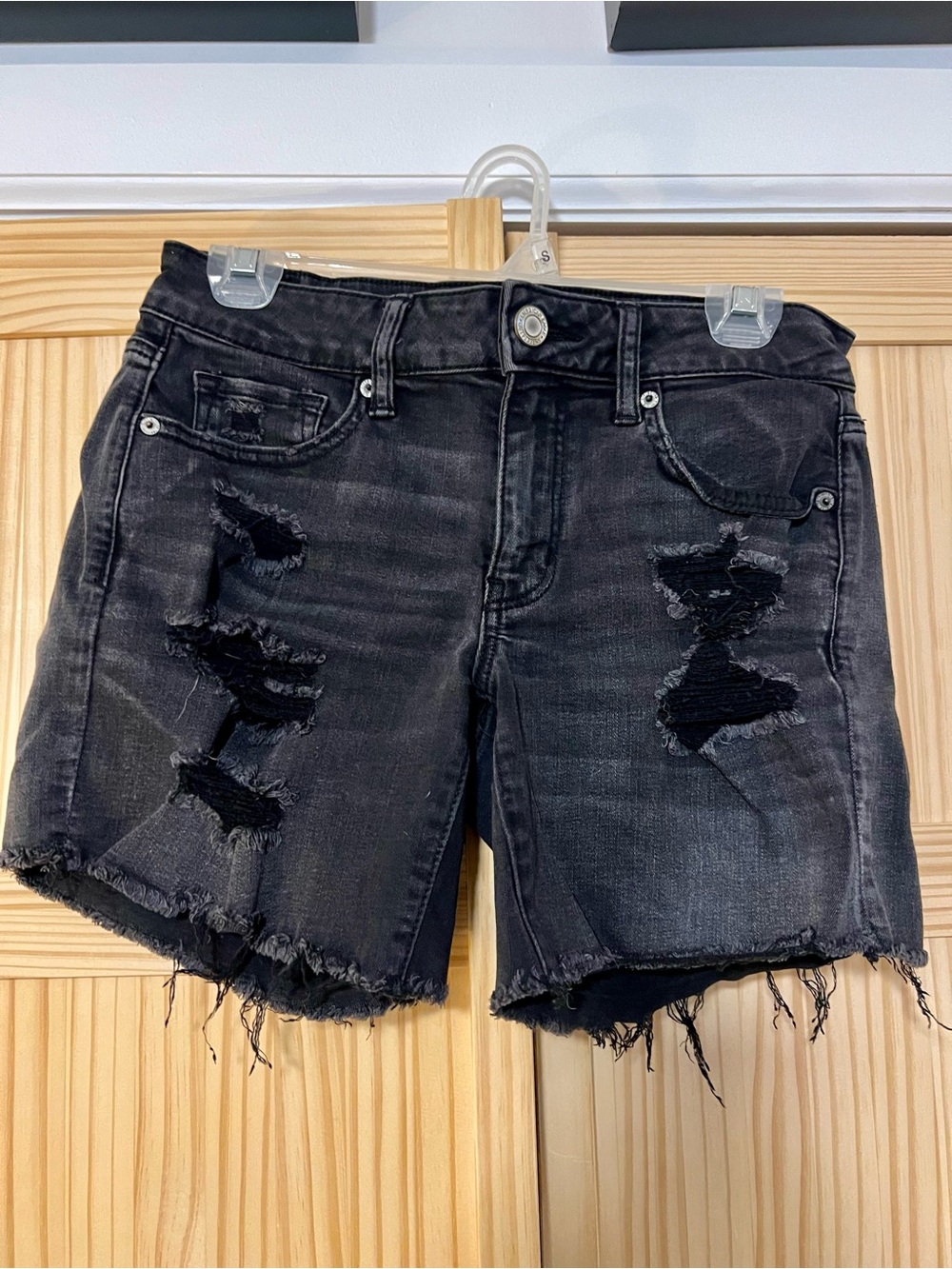 American Eagle Outfitters Black Distressed Denim Shorts